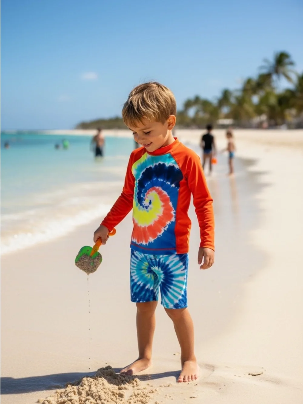 Lands' End Kids' Long-Sleeve Rashguard Set - Navy Gamer & Tie-Dye Orange NWOT